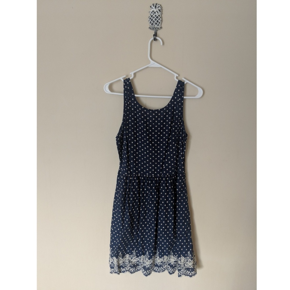 White & blue polka dot dress